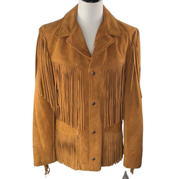 🆕 Western by Schott NYC 1970's Vintage Suede Leather Fringe Blazer Coat - Picture 11 of 11